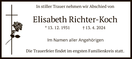 Todesanzeige von Elisabeth Richter-Koch von HNA