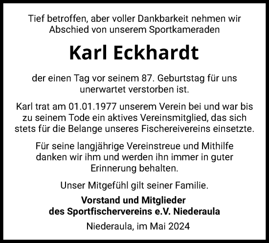 Todesanzeige von Karl Eckhardt von HZ