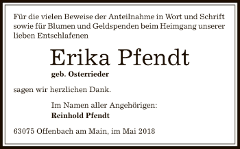 Todesanzeige von Erika Pfendt von Offenbach