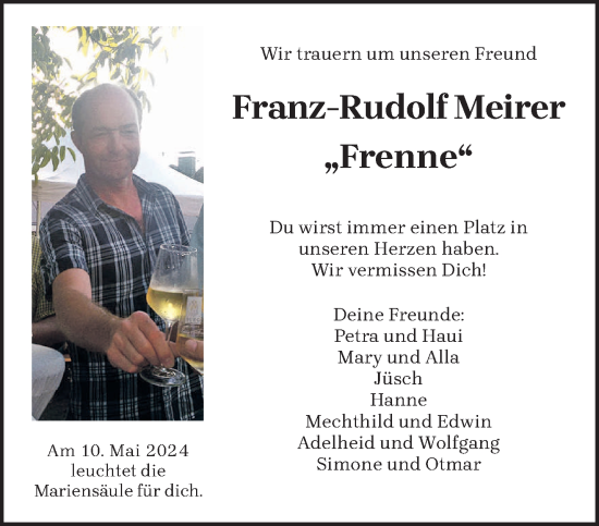 Todesanzeige von Franz-Rudolf Meirer von trierischer_volksfreund