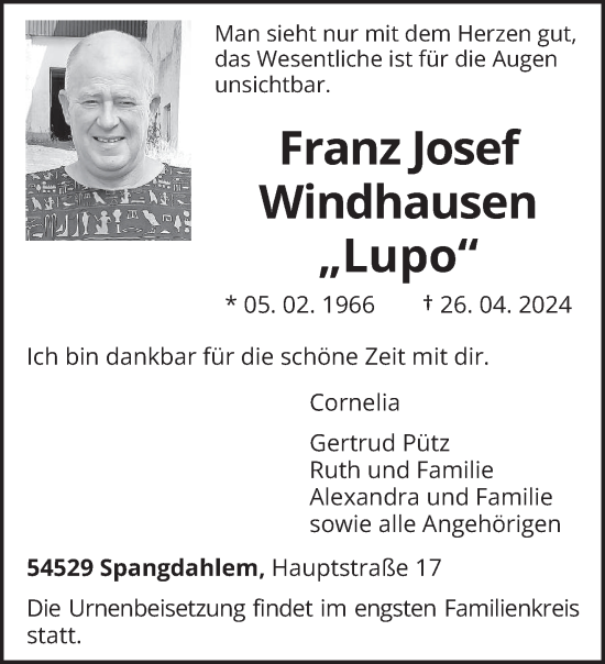 Todesanzeige von Franz Josef Windhausen von trierischer_volksfreund