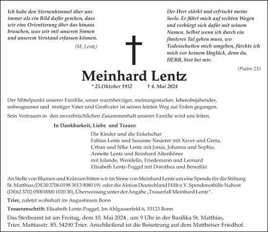 Todesanzeige von Meinhard Lentz von trierischer_volksfreund