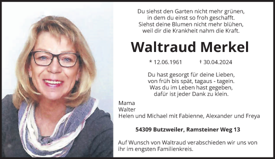Todesanzeige von Waltraud Merkel von trierischer_volksfreund