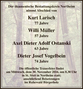Todesanzeige von In Gedenken ökumenische Bestattungskreis Northeim von HNA