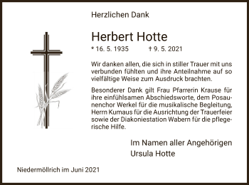 Todesanzeige von Herbert Hotte von HNA