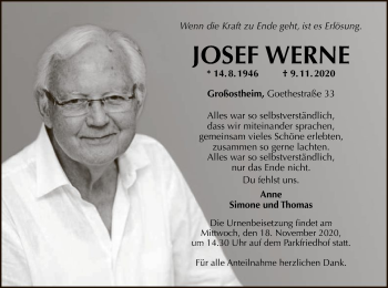 Todesanzeige von Josef Werne von OF
