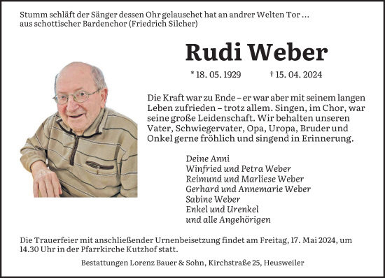 Todesanzeige von Rudi Weber von saarbruecker_zeitung