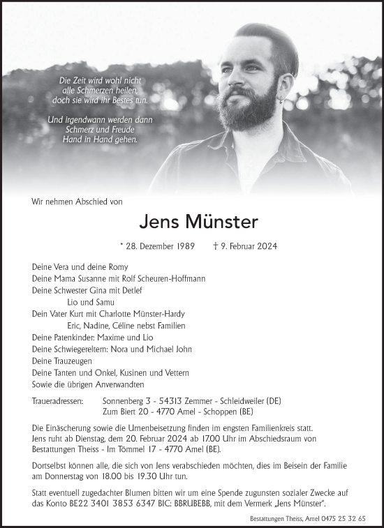 Todesanzeige von Jens Münster von trierischer_volksfreund