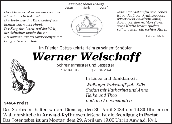 Todesanzeige von Werner Welschoff von trierischer_volksfreund