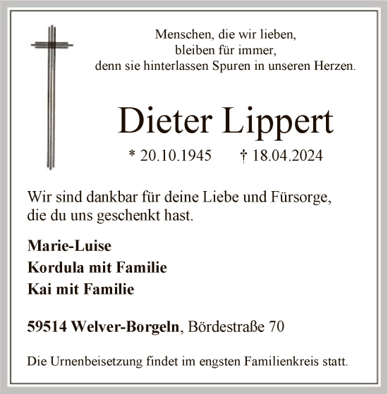 Todesanzeige von Dieter Lippert von WA