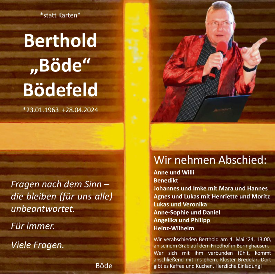 Todesanzeige von Berthold Bödefeld von WA